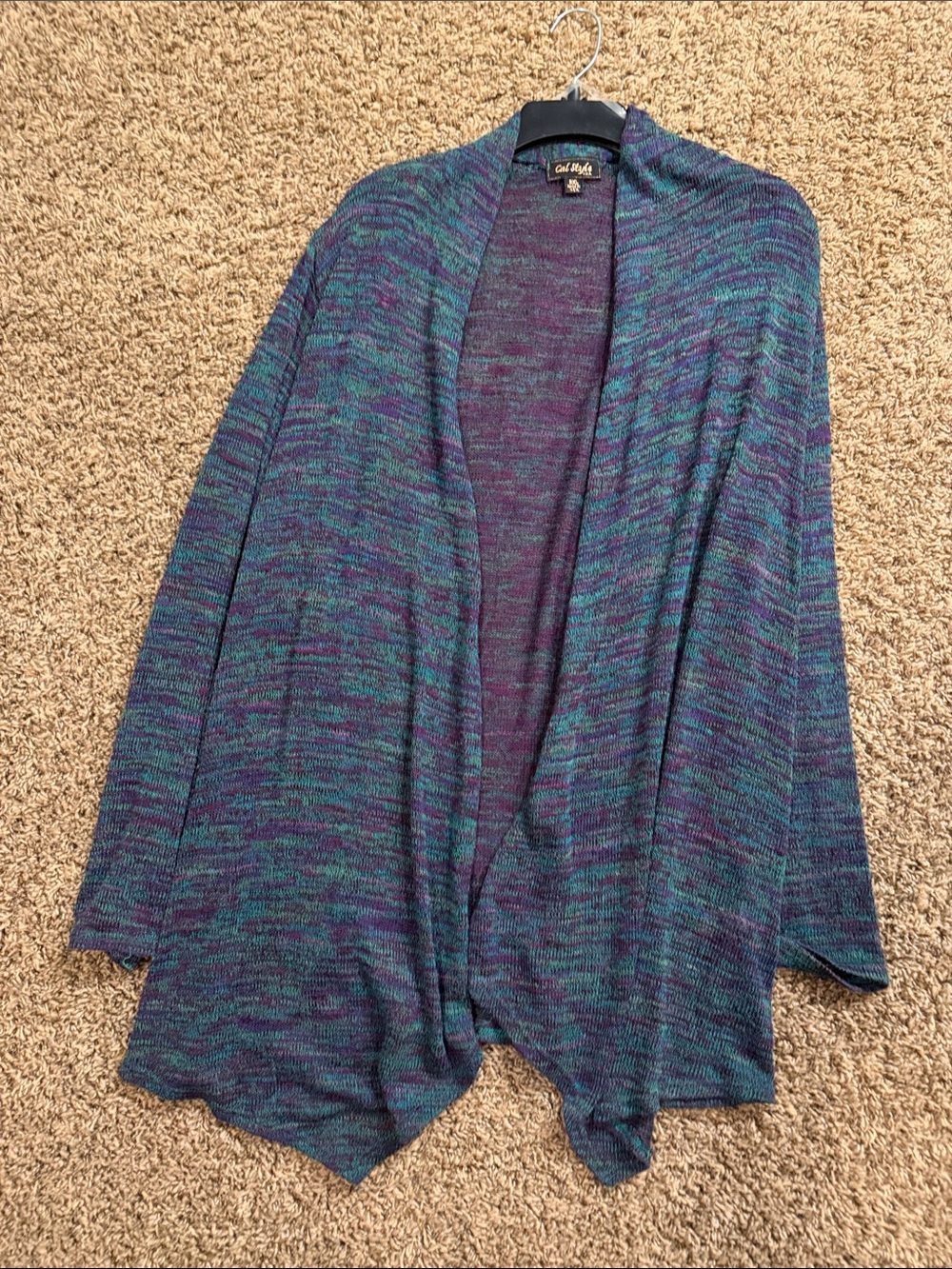 Coldwater Creek Teal and Purple Marled Open-Front Cardigan Sweater